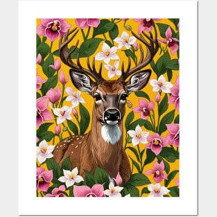 New Hampshire White Tailed Deer And Pink Ladys Slipper 2 Posters and Art